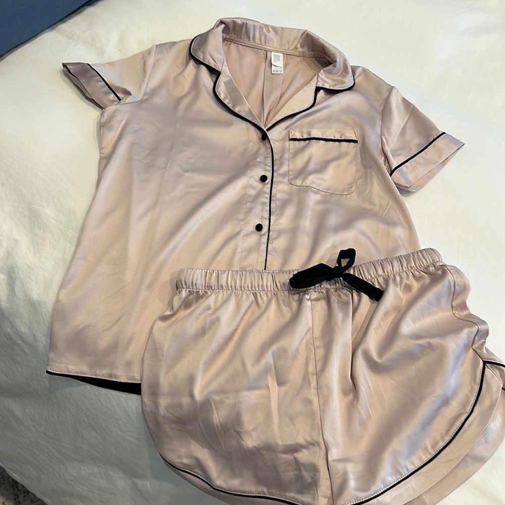 Stars above satin PJ set, extra small, blush color